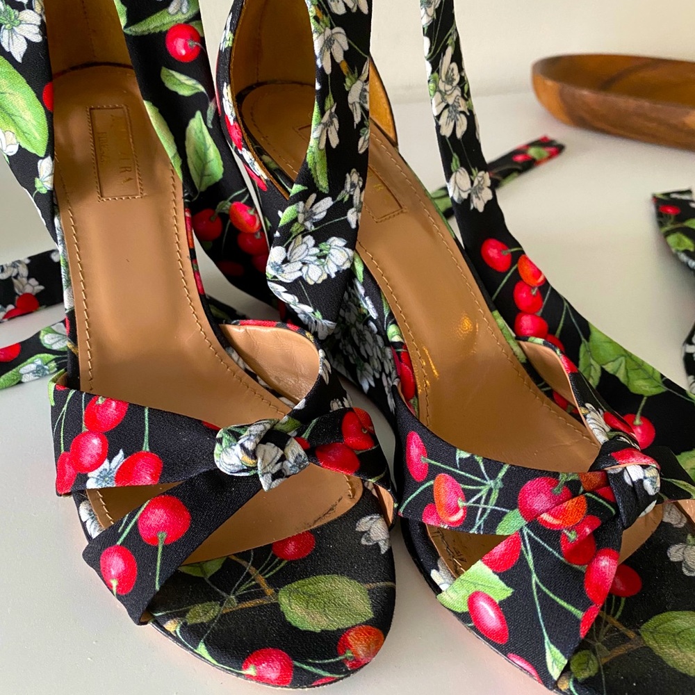 AQUAZZURA
All Tied Up printed canvas wedge sandals